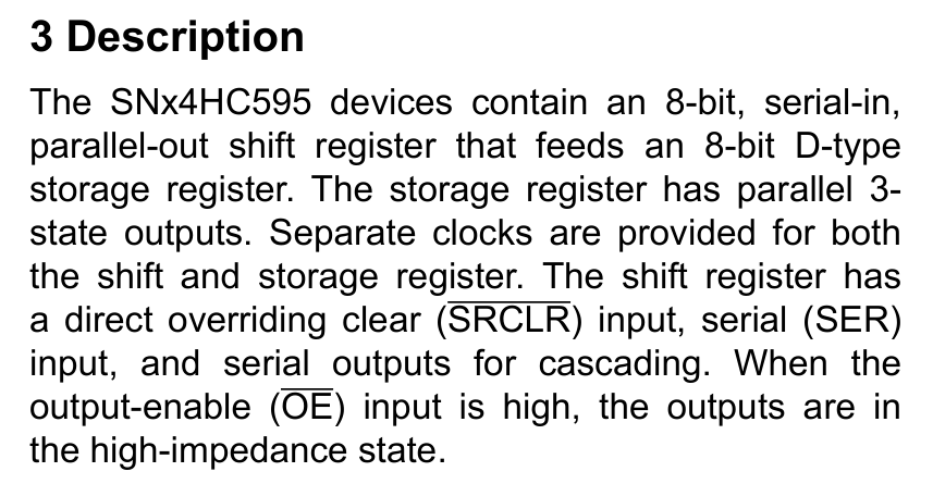 Description of SN74HC595N from datasheet